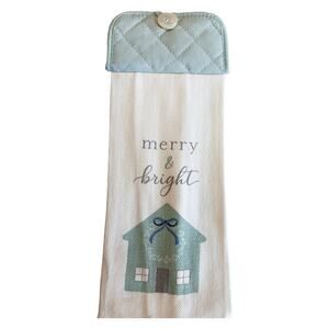 Merry & Bright Kitchen HangingTowel Vintage Buttons Holidays Christmas Green